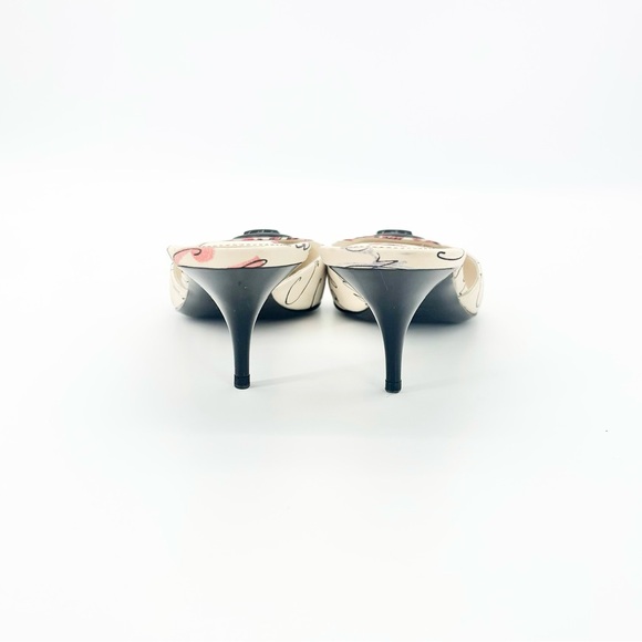NEW Chanel 2006 Cruise Script Print CC Logo Pointed Toe Kitten Heel Mules 40 - Picture 3 of 10